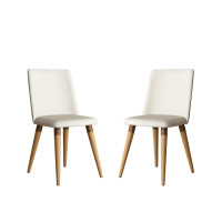 Manhattan Comfort 2-1023380 Dakota Linen/Synthetic Leather Dining Chair in Beige